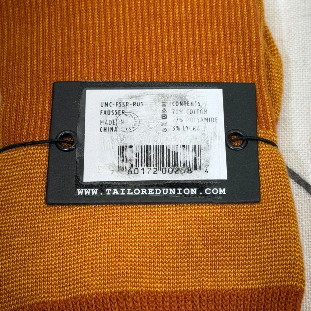 Tailored Union Crew Socks OSFA 9-12 Rust Orange Ribbed Cotton Blend UMC-FSSR-RUS